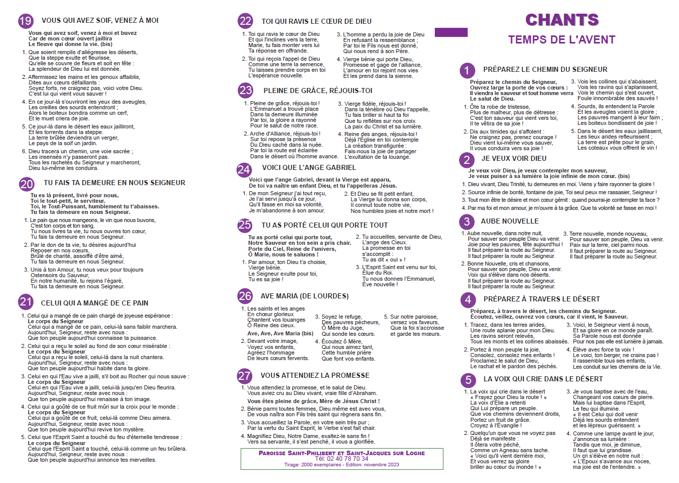 Feuillet de chant – Avent