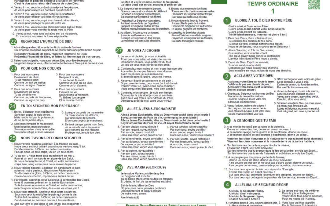Feuillet de chant – Temps ordinaire 1
