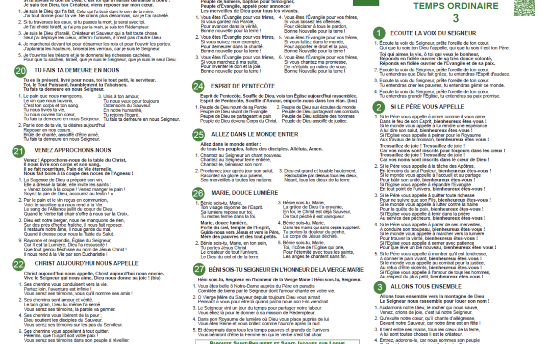 Feuillet de chant – Temps ordinaire 3