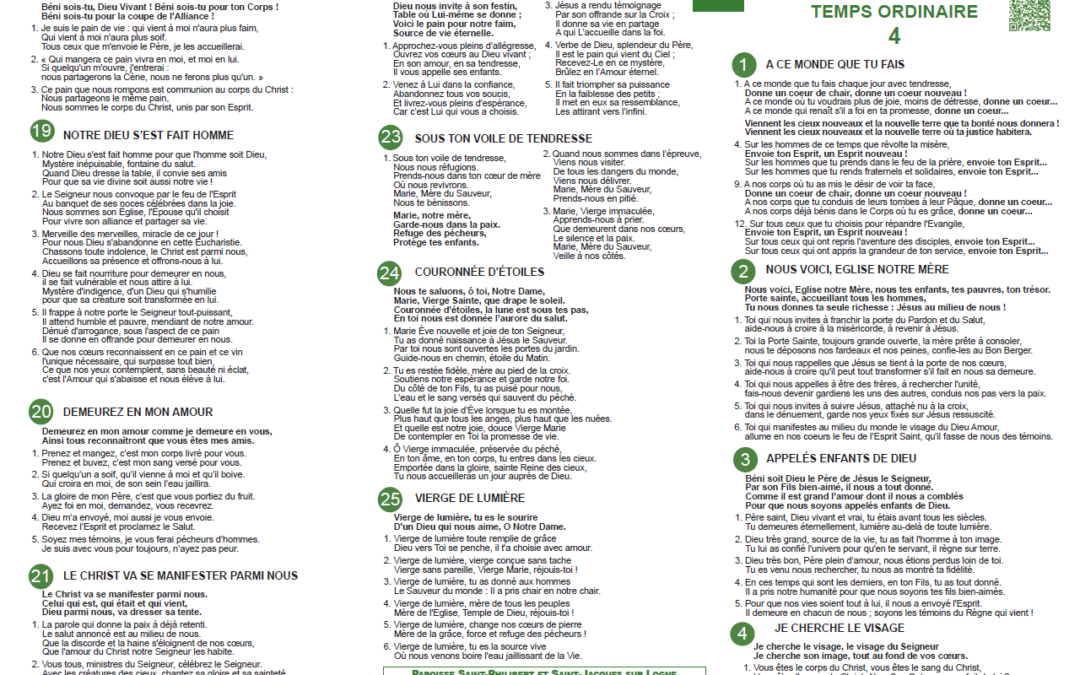 Feuillet de chant – Temps ordinaire 4