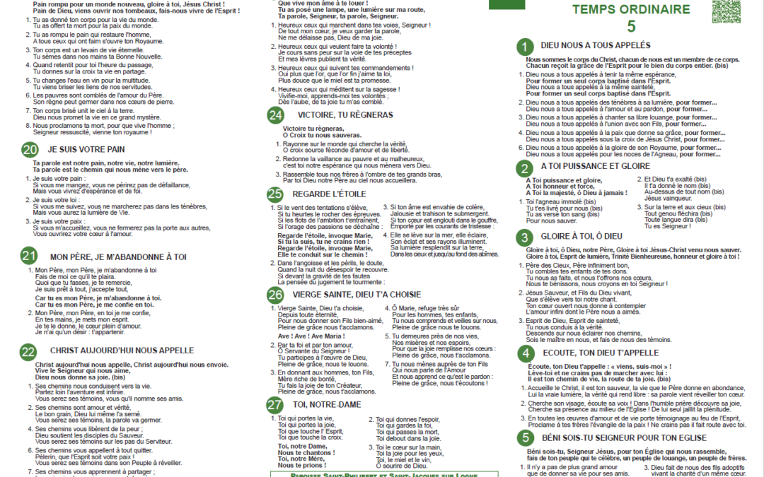 Feuillet de chant – Temps ordinaire 5