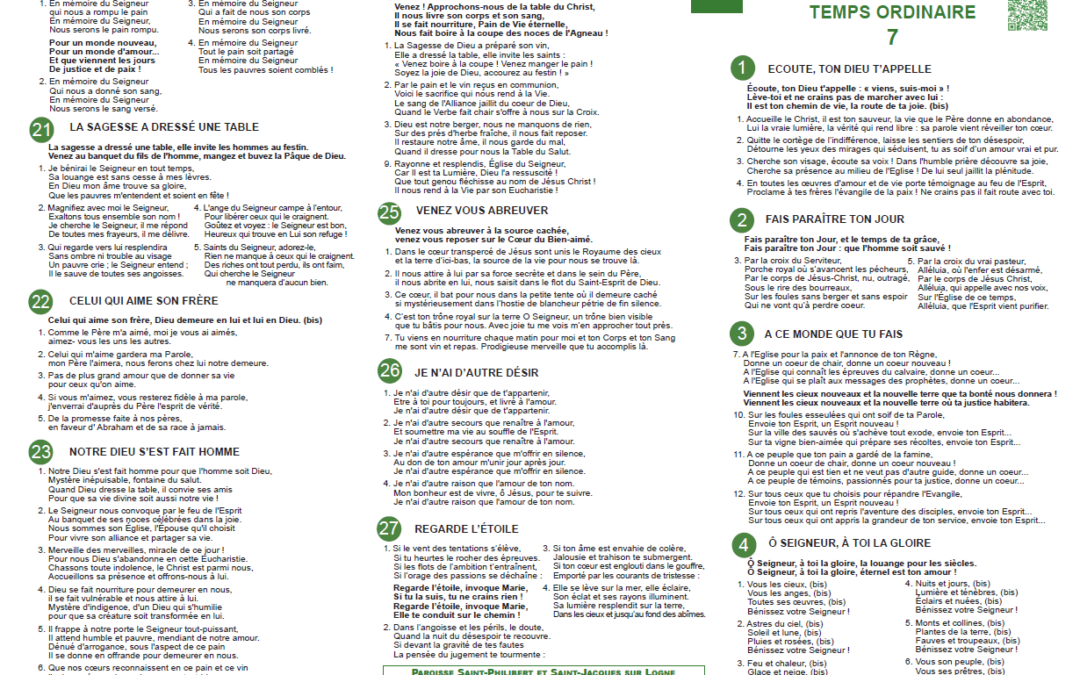 Feuillet de chant – Temps ordinaire 7