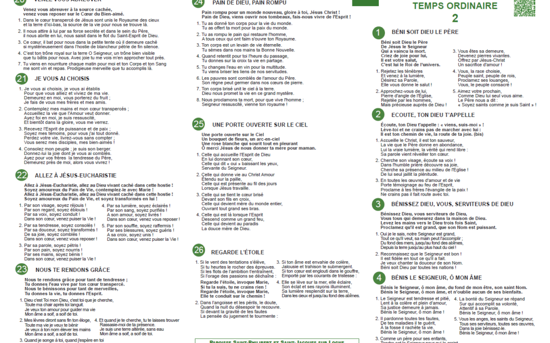 Feuillet de chant – Temps ordinaire 2